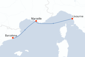 carte itinéraire croisière Méditerranée 2 jours au départ du port de Livourne