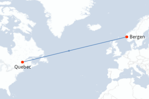 Carte de l'itinéraire de croisière Bergen-Quebec d'une durée de 10 jours