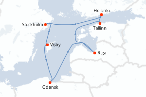 Carte de l'itinéraire de croisière Helsinki-Helsinki d'une durée de 9 jours