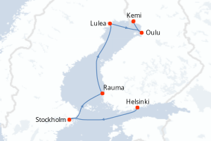 Carte itinéraire croisière Le golfe de Botnie, aux portes de l?Arctique - 8 jours au départ de Helsinki - Baltique