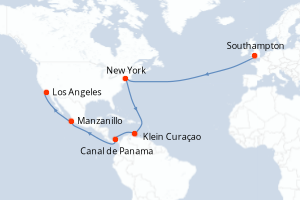 carte itinéraire croisière Transatlantique 23 jours au départ du port de Southampton
