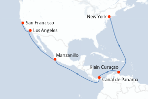 Carte de l'itinéraire de croisière New York-San Francisco d'une durée de 18 jours