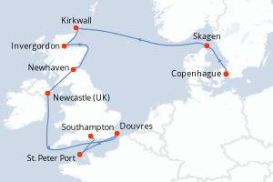carte itinéraire croisière Europe du Nord 11 jours au départ du port de Copenhague