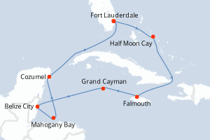 carte itinéraire croisière Caraïbes Bahamas 10 jours au départ du port de Fort Lauderdale