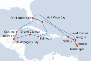 carte itinéraire croisière Caraïbes Bahamas 21 jours au départ du port de Fort Lauderdale