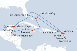 carte itinéraire croisière Caraïbes Bahamas 21 jours au départ du port de Fort Lauderdale