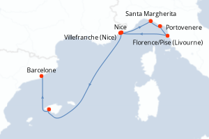 carte itinéraire croisière Méditerranée 8 jours au départ du port de Nice