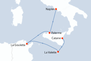 carte itinéraire croisière Sicile 4 jours au départ du port de Naples