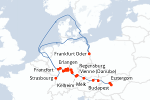 carte itinéraire croisière Danube 12 jours au départ du port de Budapest
