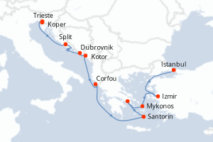 carte itinéraire croisière Adriatique 10 jours au départ du port de Trieste