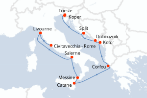carte itinéraire croisière Sicile 10 jours au départ du port de Civitavecchia - Rome