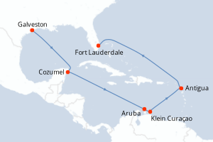 carte itinéraire croisière Caraïbes Bahamas 12 jours au départ du port de Galveston