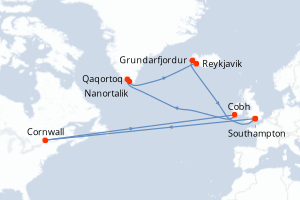 carte itinéraire croisière Europe du Nord 16 jours au départ du port de Southampton