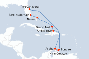 carte itinéraire croisière Caraïbes Bahamas 12 jours au départ du port de Port Canaveral