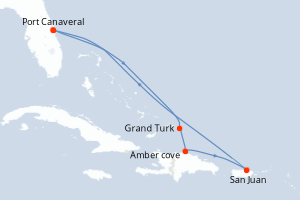 carte itinéraire croisière Caraïbes Bahamas 7 jours au départ du port de Port Canaveral