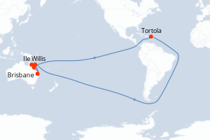 carte itinéraire croisière Australie Nouvelle Zélande 8 jours au départ du port de Brisbane