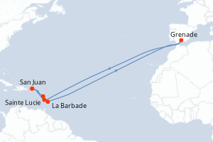 carte itinéraire croisière Caraïbes Bahamas 7 jours au départ du port de San Juan