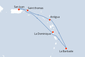 carte itinéraire croisière Caraïbes Bahamas 7 jours au départ du port de San Juan