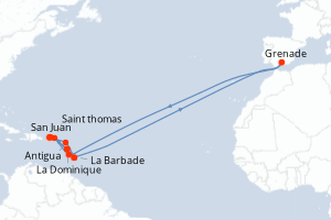 carte itinéraire croisière Caraïbes Bahamas 14 jours au départ du port de San Juan