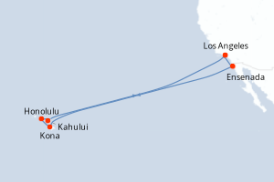 Carte de l'itinéraire de croisière Los Angeles-Los Angeles d'une durée de 16 jours