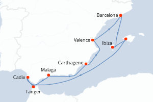 carte itinéraire croisière Méditerranée 11 jours au départ du port de Barcelone