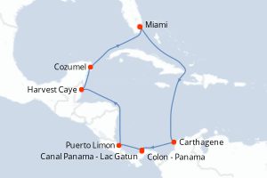 carte itinéraire croisière Caraïbes Bahamas 10 jours au départ du port de Miami