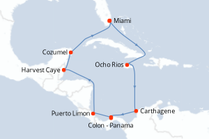 carte itinéraire croisière Caraïbes Bahamas 11 jours au départ du port de Miami