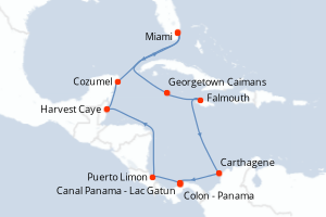 carte itinéraire croisière Caraïbes Bahamas 12 jours au départ du port de Miami