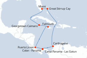 carte itinéraire croisière Caraïbes Bahamas 11 jours au départ du port de Miami