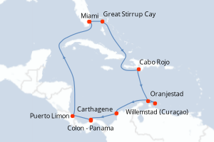 carte itinéraire croisière Caraïbes Bahamas 12 jours au départ du port de Miami