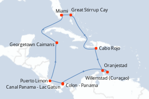 carte itinéraire croisière Caraïbes Bahamas 12 jours au départ du port de Miami