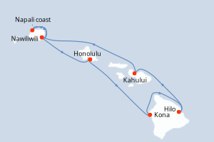 Carte de l'itinéraire de croisière Honolulu-Honolulu d'une durée de 7 jours
