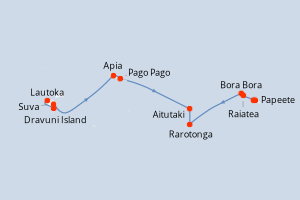 Carte de l'itinéraire de croisière Lautoka-Papeete d'une durée de 12 jours