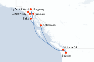 Carte de l'itinéraire de croisière Seattle-Seattle d'une durée de 9 jours