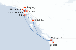 carte itinéraire croisière Alaska 9 jours au départ du port de Seattle