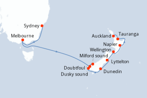 carte itinéraire croisière Australie Nouvelle Zélande 11 jours au départ du port de Sydney