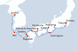 carte itinéraire croisière Asie 11 jours au départ du port de Tokyo