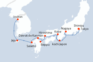 carte itinéraire croisière Asie 10 jours au départ du port de Inchon