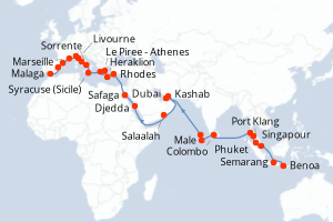 carte itinéraire croisière Sicile 49 jours au départ du port de Benoa