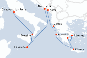 carte itinéraire croisière Sicile 10 jours au départ du port de Civitavecchia - Rome