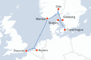 carte itinéraire croisière Europe du Nord 7 jours au départ du port de Copenhague