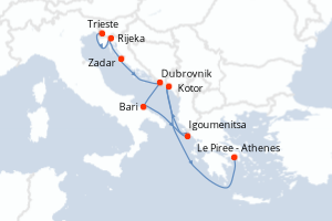 carte itinéraire croisière Adriatique 8 jours au départ du port de Trieste