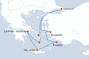 carte itinéraire croisière Méditerranée 7 jours au départ du port de Le Piree - Athenes