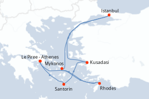 carte itinéraire croisière Méditerranée 7 jours au départ du port de Le Piree - Athenes
