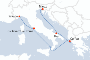 carte itinéraire croisière Adriatique 5 jours au départ du port de Trieste