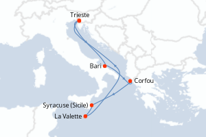 carte itinéraire croisière Adriatique 6 jours au départ du port de Trieste