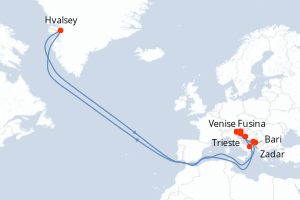 carte itinéraire croisière Méditerranée 9 jours au départ du port de Venise Fusina