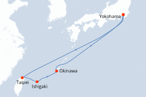 carte itinéraire croisière Asie 9 jours au départ du port de Yokohama