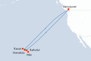 Carte de l'itinéraire de croisière Vancouver-Vancouver d'une durée de 16 jours