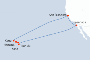 Carte de l'itinéraire de croisière San Francisco-San Francisco d'une durée de 16 jours